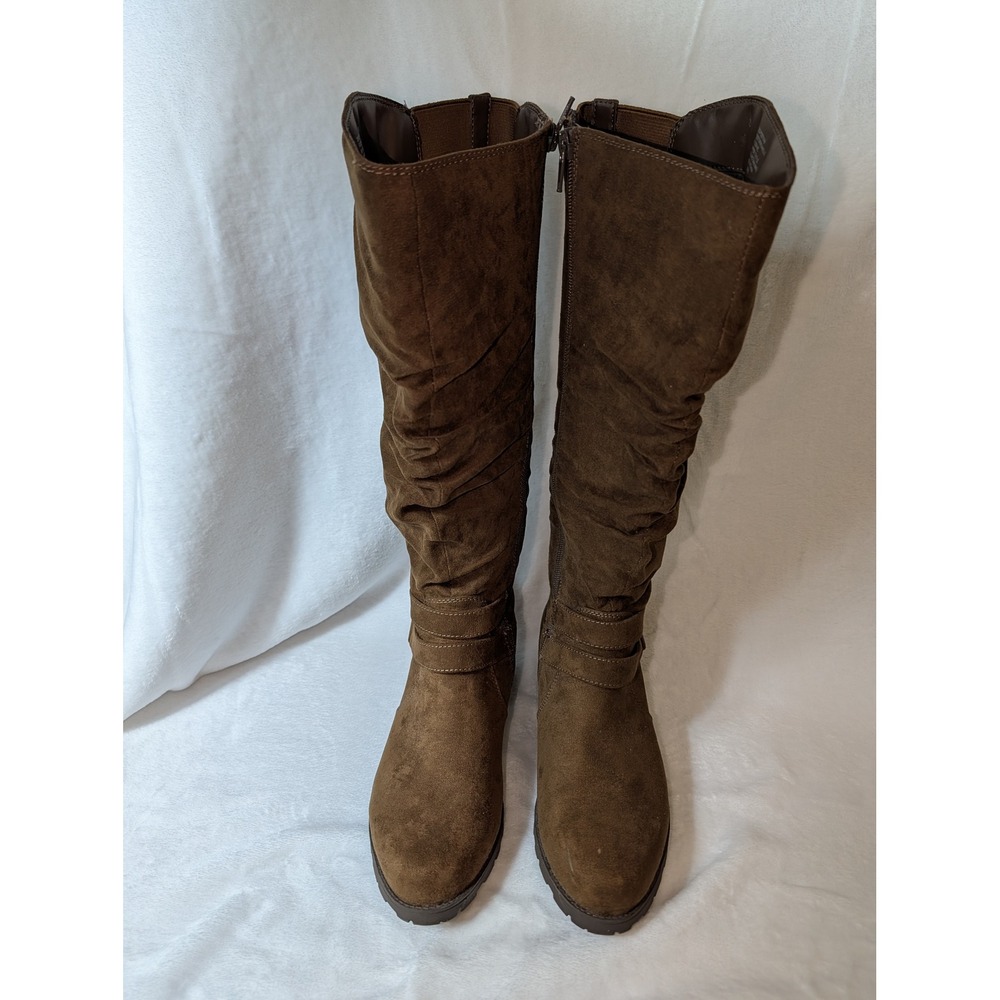 UNR8ED Danielle Women's 8.5W Brown Tall Riding Boots Wide Calf Moto Y2K